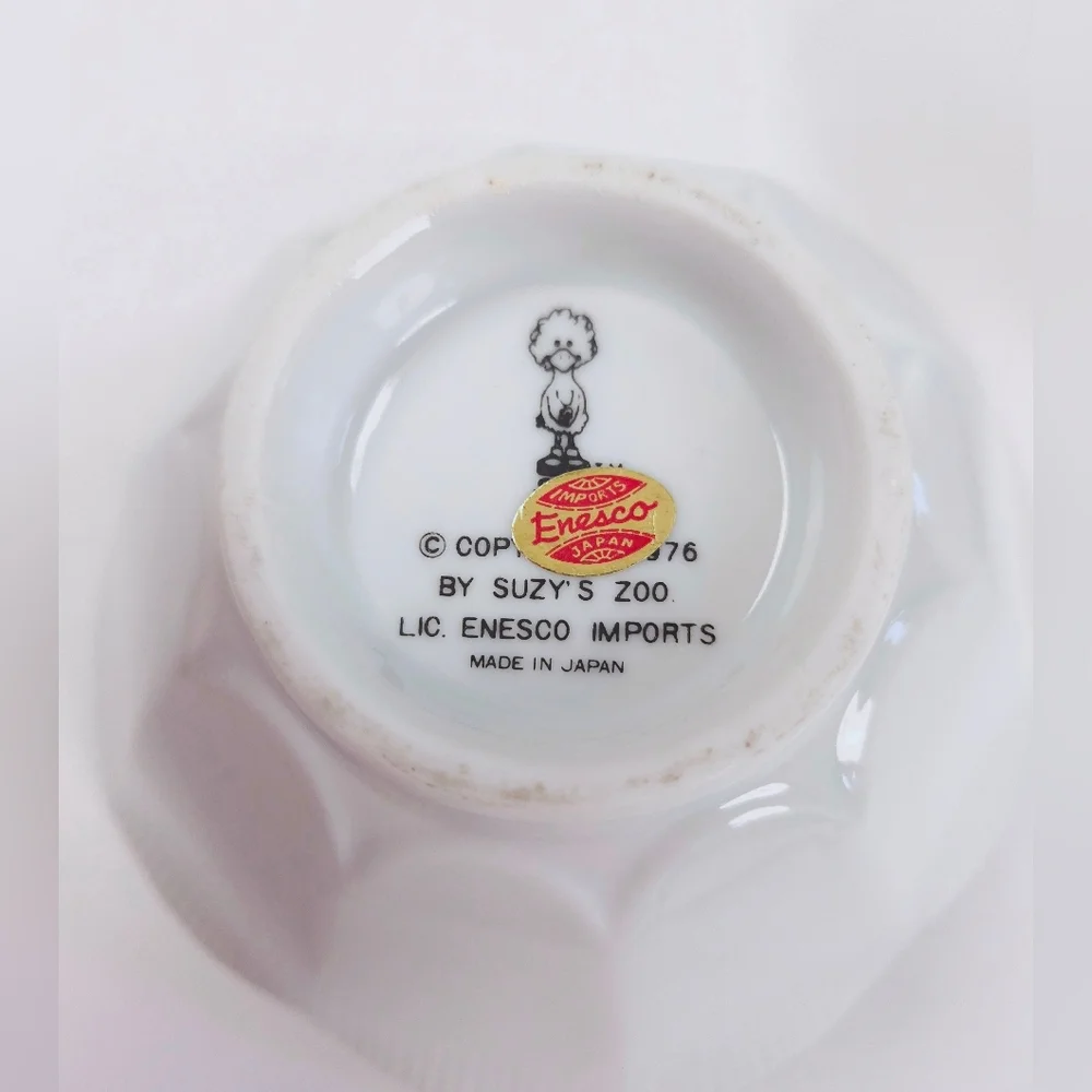 Suzy's Zoo Enesco Set Of 2 Vintage 70s Ceramic White Green Frog Lotus Bowls